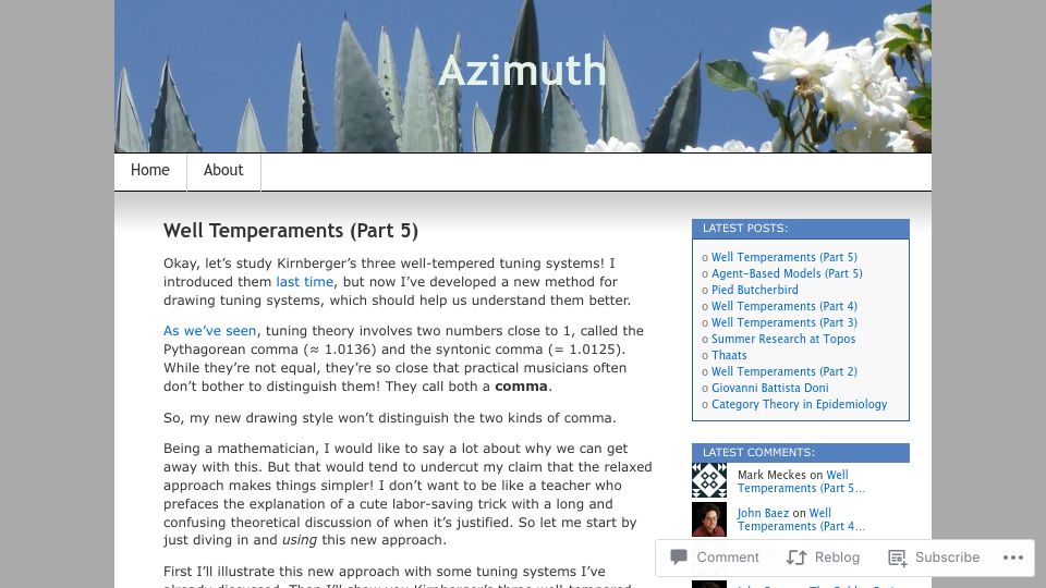Screenshot of johncarlosbaez.wordpress.com: Well Temperaments (Part 5)