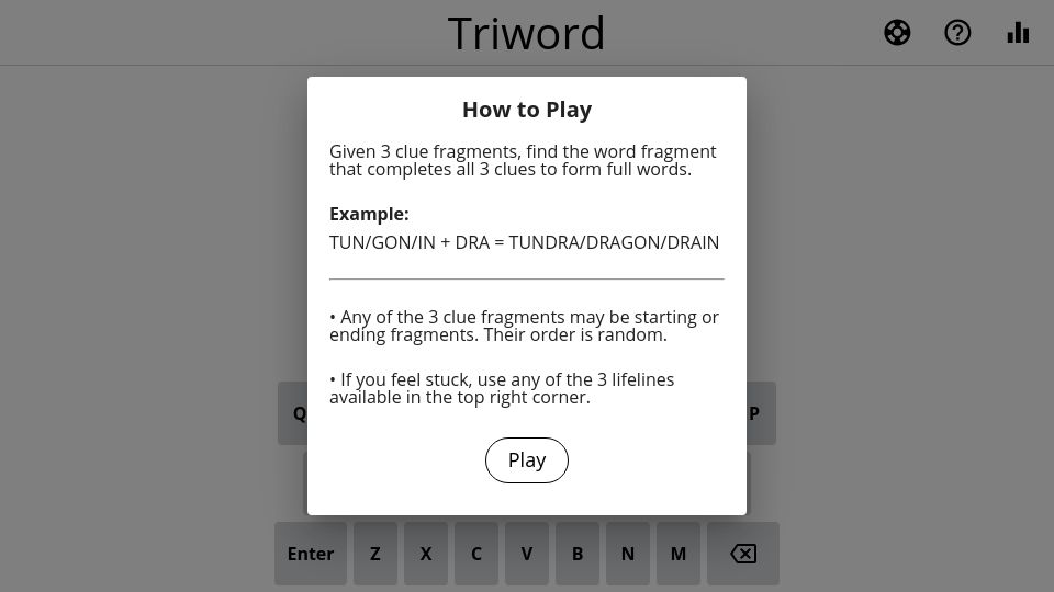 Screenshot of triword.net: Show HN: I made a simple daily word puzzle