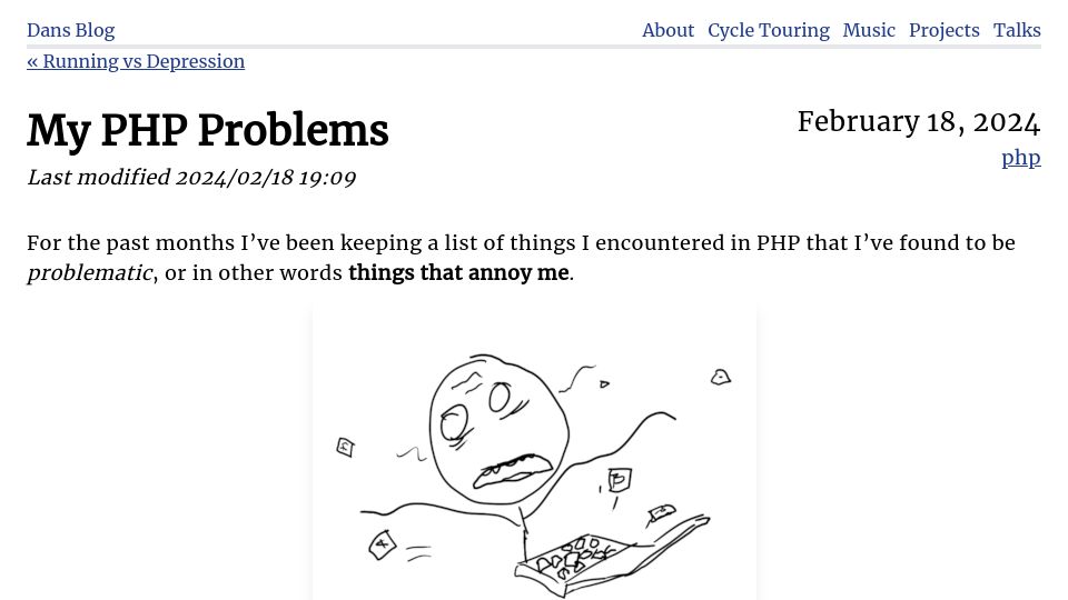 Screenshot of dantleech.com: My PHP Problems