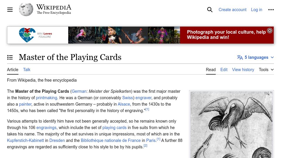 Screenshot of en.wikipedia.org: Master of the Playing Cards