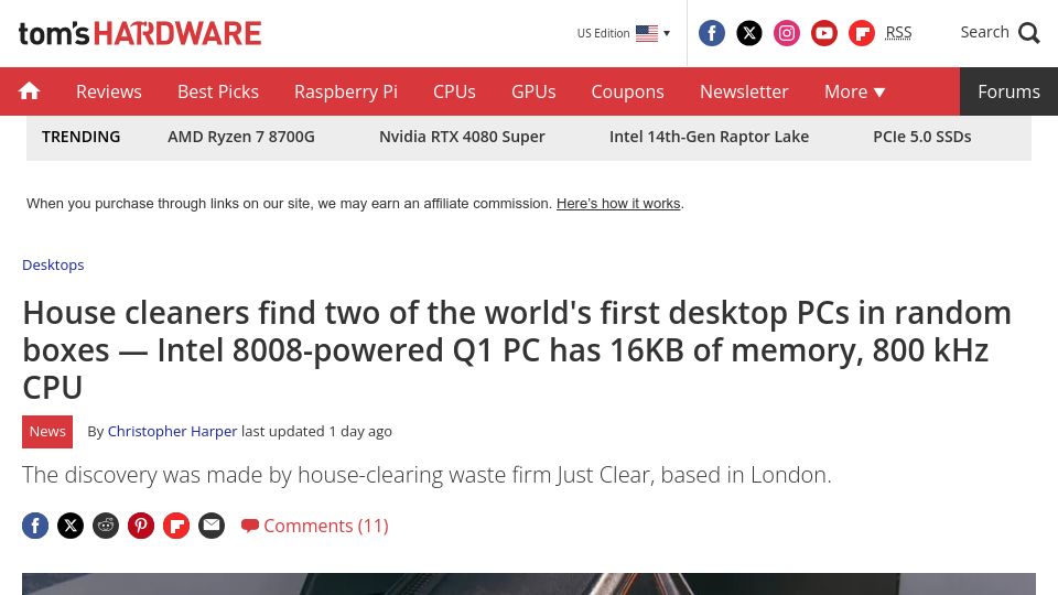 Screenshot of tomshardware.com: House cleaners find two of the first desktop PCs in random boxes
