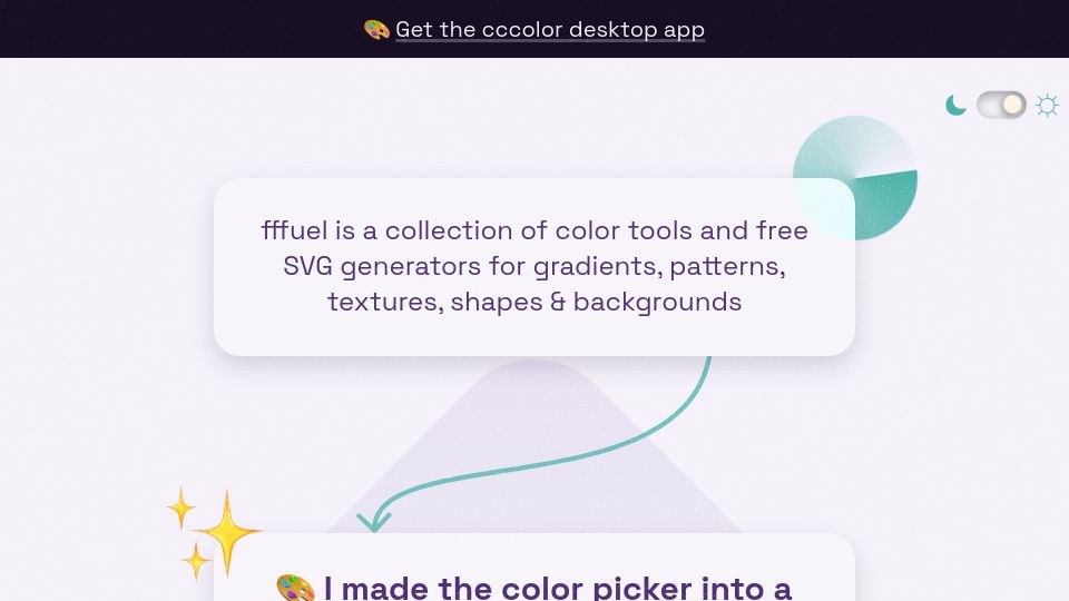 Screenshot of fffuel.co: Free SVG generators, color tools and web design tools