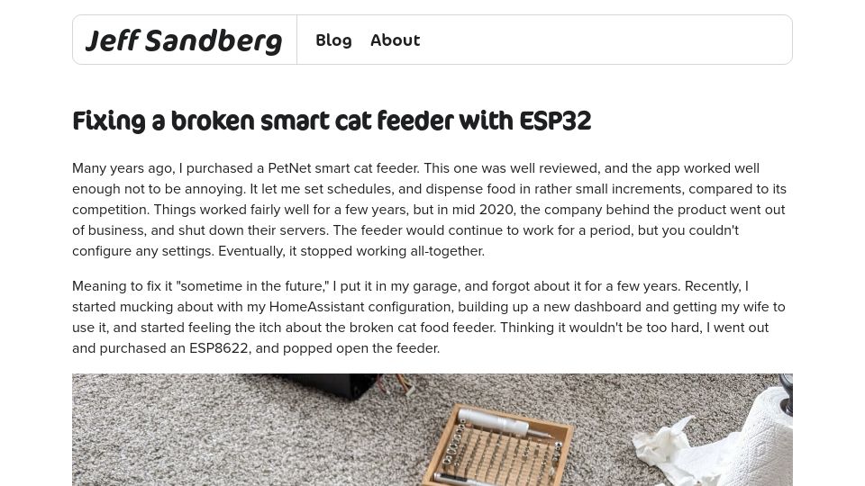 Screenshot of pdx.su: Fixing a broken smart cat feeder with ESP32