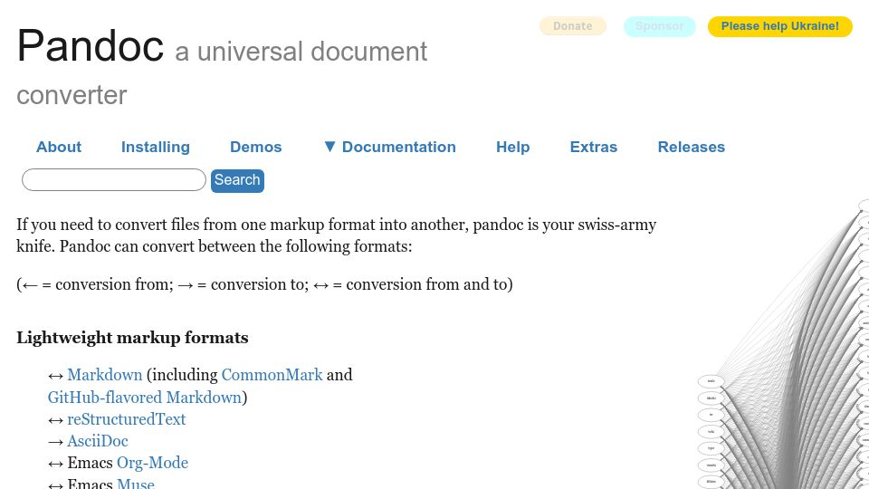 Screenshot of pandoc.org: Pandoc