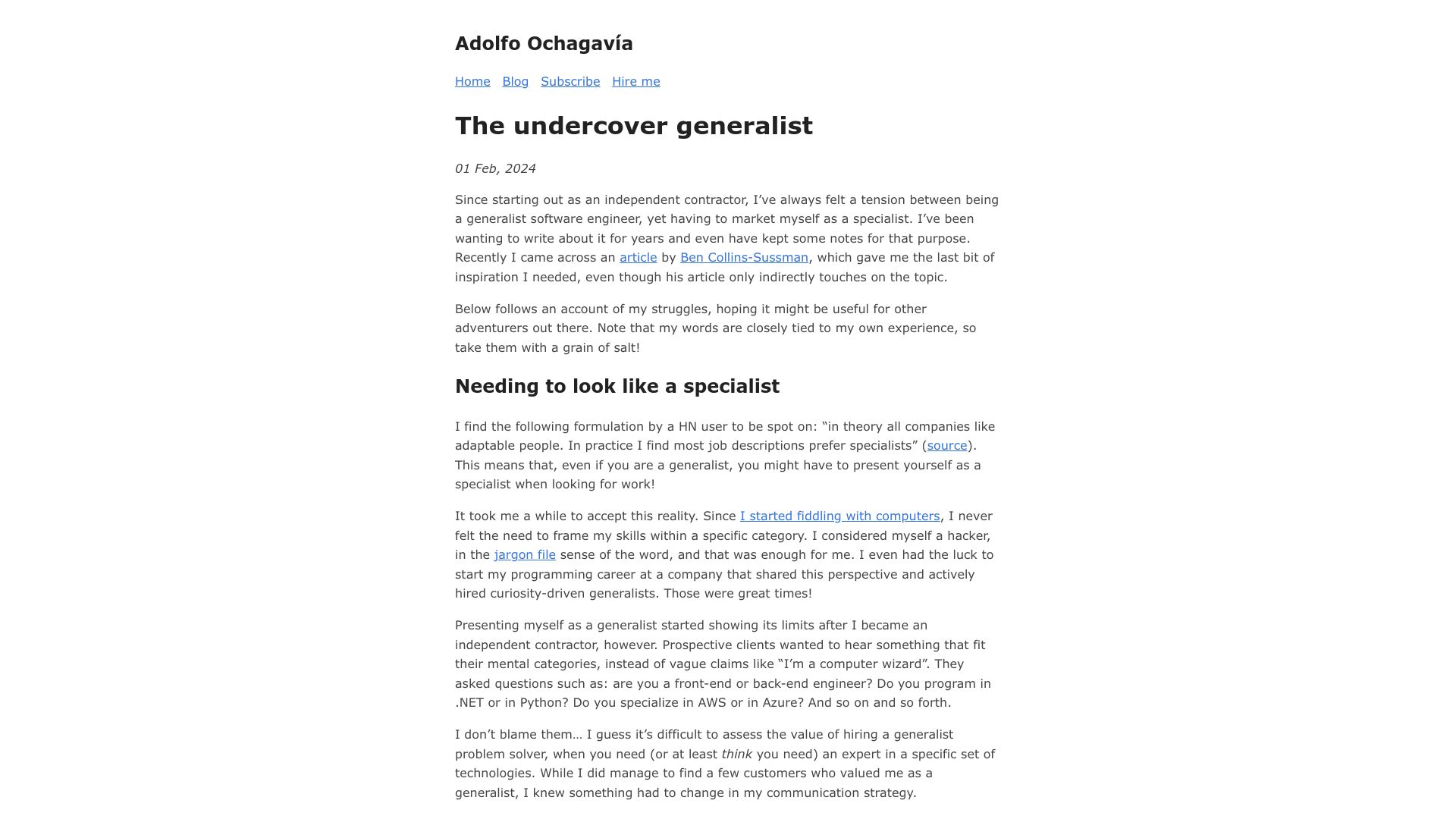 Screenshot of ochagavia.nl: The Undercover Generalist