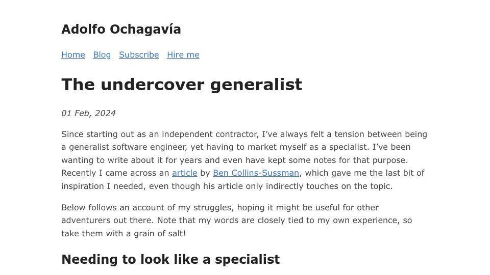Screenshot of ochagavia.nl: The Undercover Generalist
