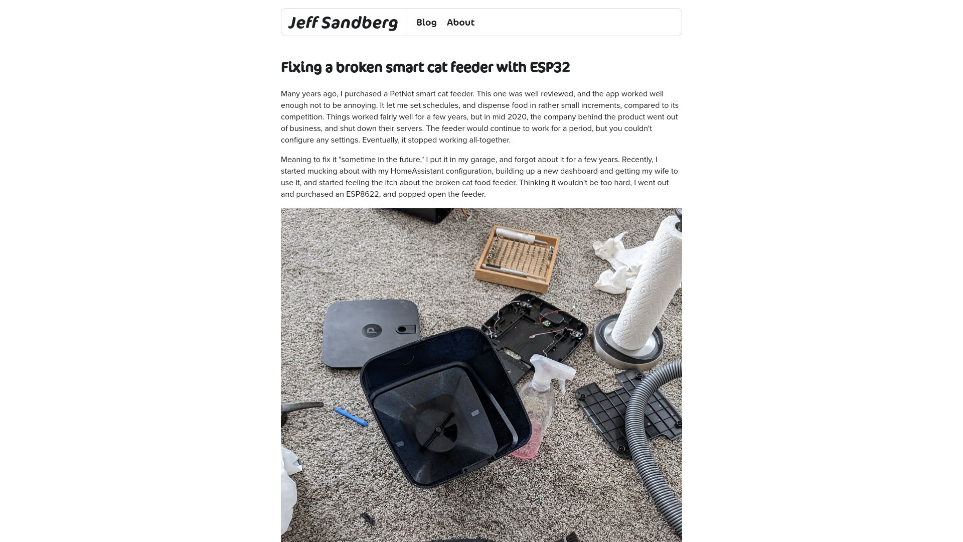 Screenshot of pdx.su: Fixing a broken smart cat feeder with ESP32