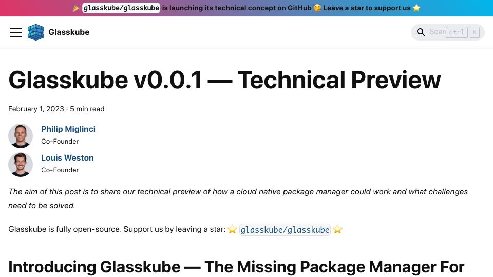 Screenshot of glasskube.dev: Show HN: Glasskube v0.0.1 Technical Preview for a New Kubernetes Package Manager