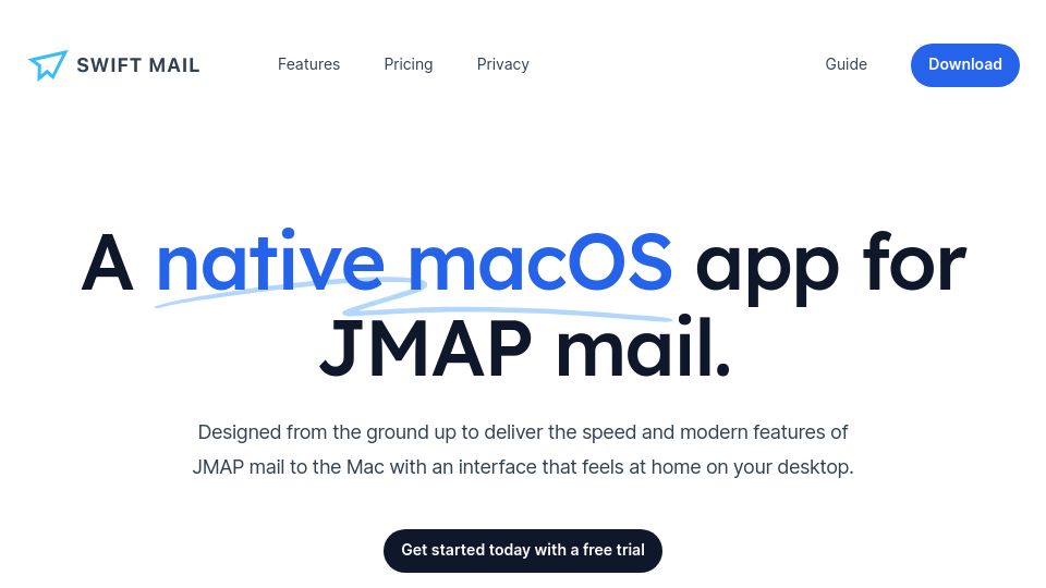 Screenshot of swiftmail.io: Show HN: Swift Mail. Fastmail's modern mail standard delivered natively on macOS