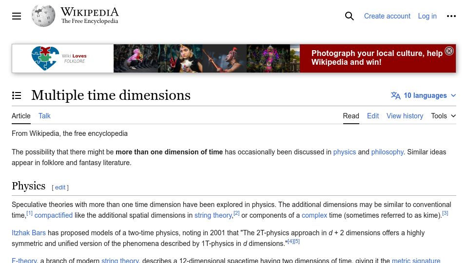 Screenshot of en.wikipedia.org: Multiple Time Dimensions