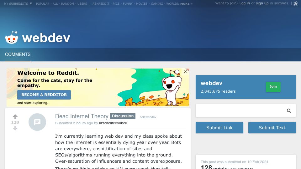 Screenshot of old.reddit.com: Dead Internet Theory