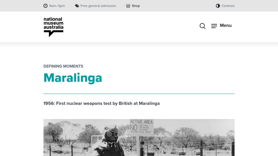 Screenshot of nma.gov.au: Maralinga