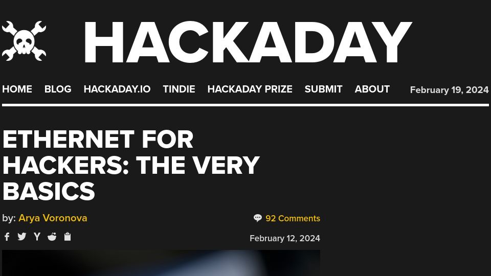 Screenshot of hackaday.com: Ethernet: The Basics