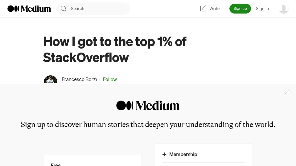 Screenshot of medium.com: How I got to the top 1% of StackOverflow
