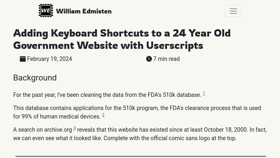 Screenshot of wcedmisten.fyi: Adding keyboard shortcuts to a 24 year-old government website with userscripts