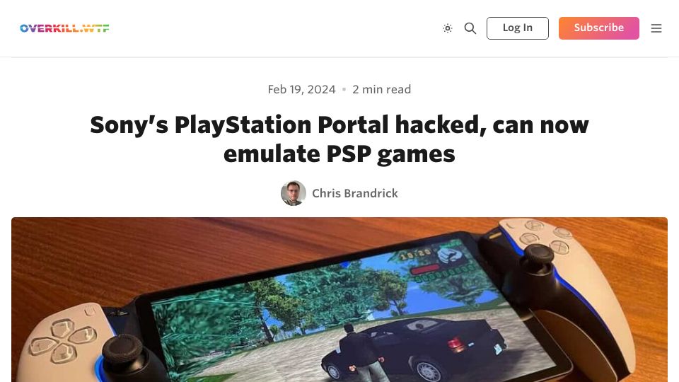 Screenshot of overkill.wtf: Sony's Playstation Portal hacked, can now emulate PSP games