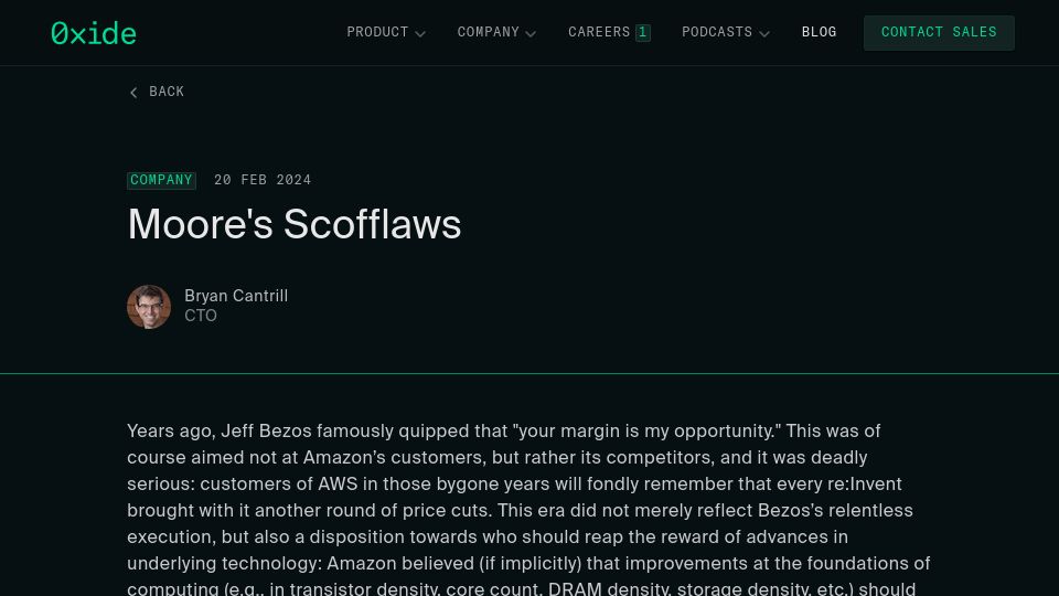 Screenshot of oxide.computer: Moore's Scofflaws
