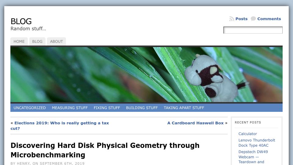 Screenshot of blog.stuffedcow.net: Discovering hard disk physical geometry through microbenchmarking (2019)