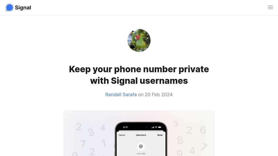 Screenshot of signal.org: Keep your phone number private with Signal usernames