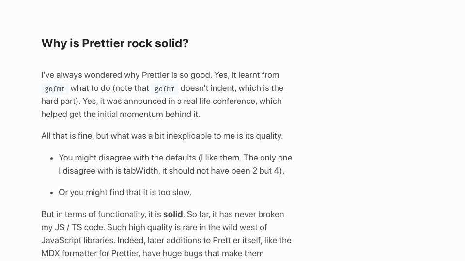 Screenshot of mrmr.io: Why is Prettier rock solid?
