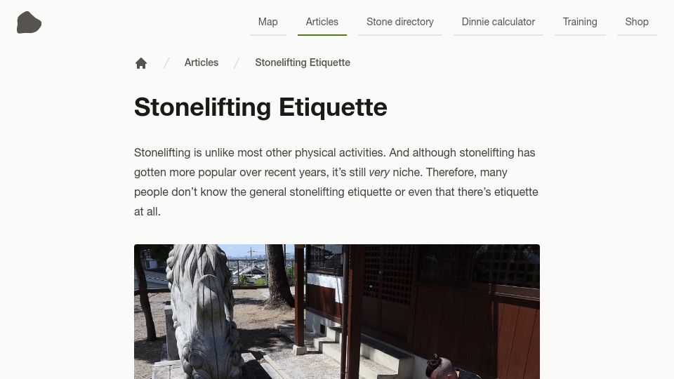 Screenshot of liftingstones.org: Stonelifting Etiquette