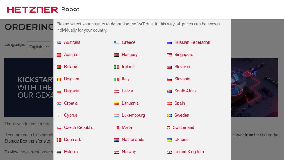Screenshot of robot.hetzner.com: Hetzner GPU Server