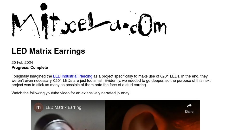Screenshot of mitxela.com: LED Matrix Earrings