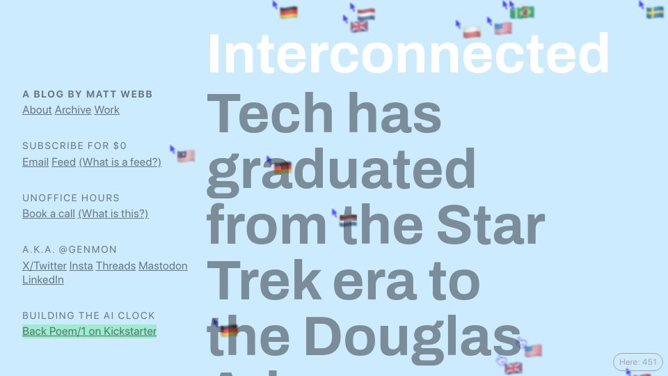 Screenshot of interconnected.org: Tech has graduated from the Star Trek era to the Douglas Adams age