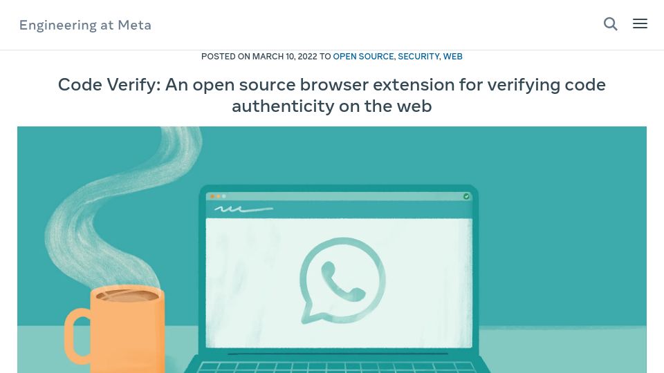 Screenshot of engineering.fb.com: Code Verify: An open source browser extension for verifying code authenticity