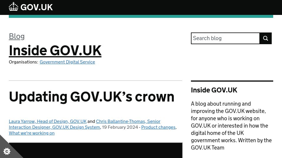 Screenshot of insidegovuk.blog.gov.uk: Updating Gov.uk’s crown