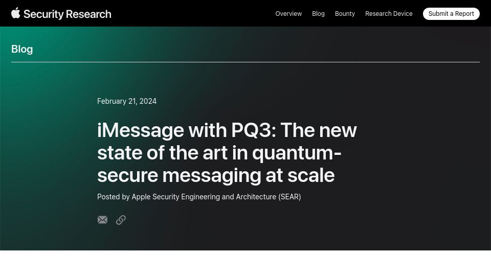 Screenshot of security.apple.com: iMessage with PQ3 Cryptographic Protocol