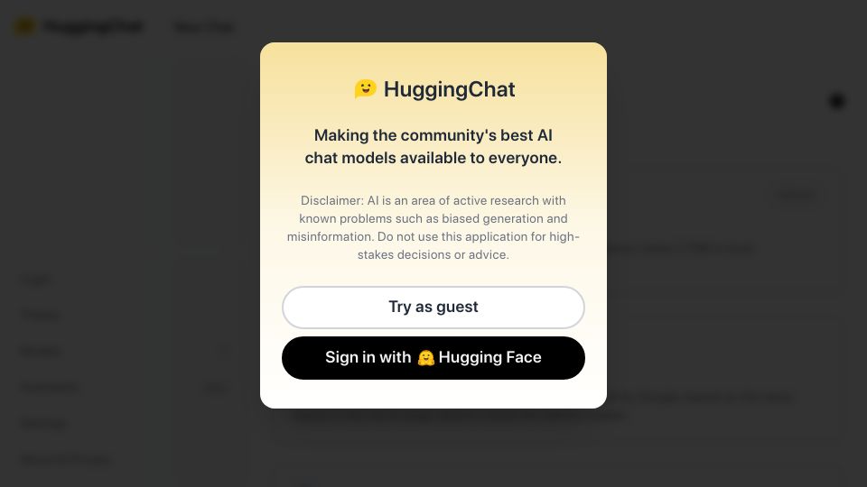 Screenshot of huggingface.co: HuggingChat: Chat with Open Source Models