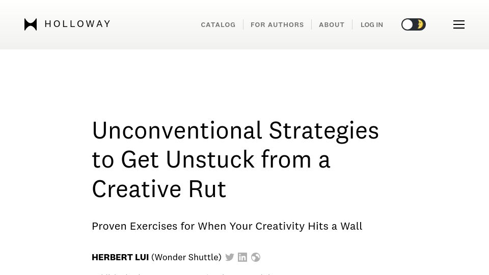 Screenshot of holloway.com: Get unstuck from a creative rut