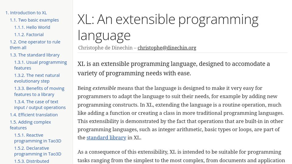 Screenshot of xlr.sourceforge.io: XL: An Extensible Programming Language