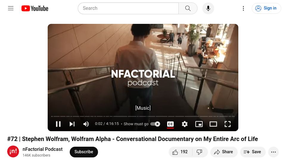 Screenshot of youtube.com: Stephen Wolfram – 4-Hour Conversational Documentary on My Entire Arc of Life [video]
