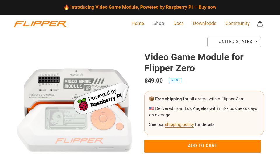 Screenshot of shop.flipperzero.one: Video Game Module for Flipper Zero