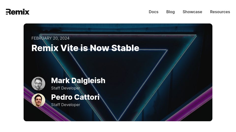 Screenshot of remix.run: Remix Vite Is Now Stable