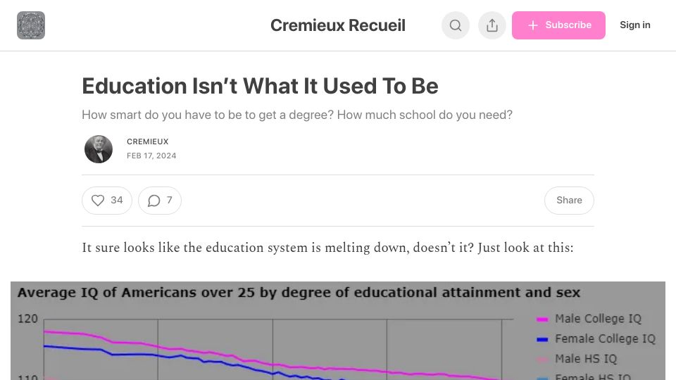 Screenshot of cremieux.xyz: How smart do you have to be to get a degree?