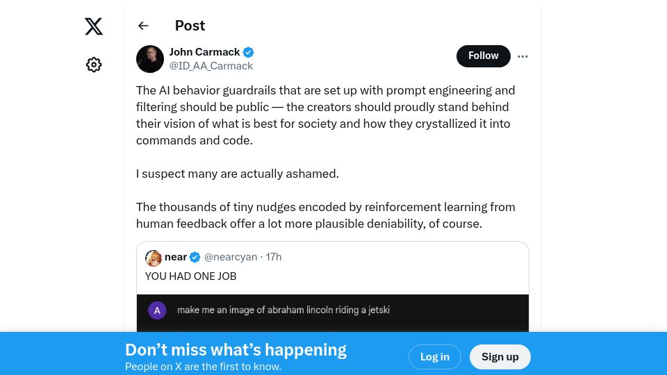 Screenshot of twitter.com: AI behavior guardrails should be public