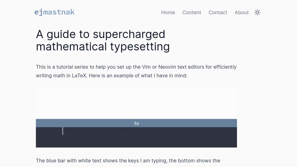 Screenshot of ejmastnak.com: LaTeX and Neovim for technical note-taking