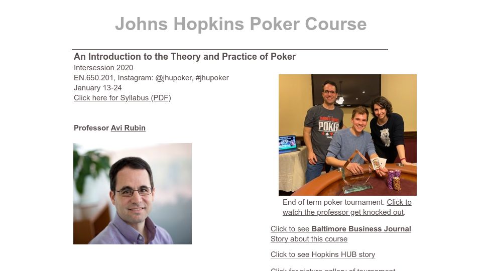 Screenshot of hopkinspokercourse.com: An introduction to the theory and practice of poker (2020)
