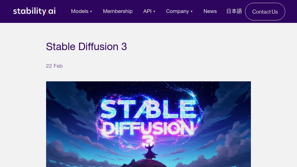 Screenshot of stability.ai: Stable Diffusion 3