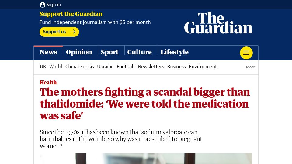 Screenshot of theguardian.com: The mothers fighting a scandal bigger than thalidomide
