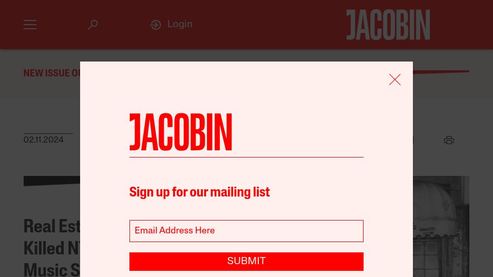 Screenshot of jacobin.com: Gentrification Killed NYC's Vibrant '70s Music Scene