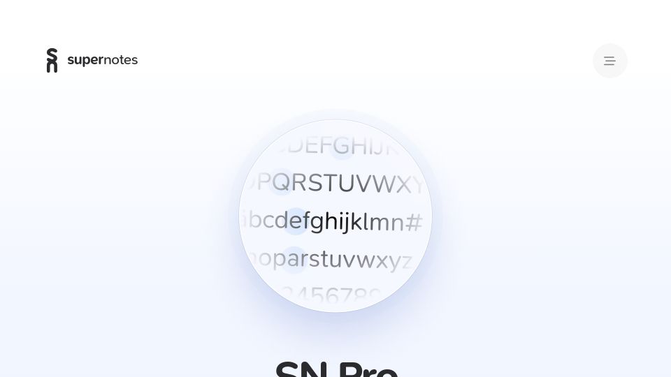 Screenshot of supernotes.app: SN Pro Typeface