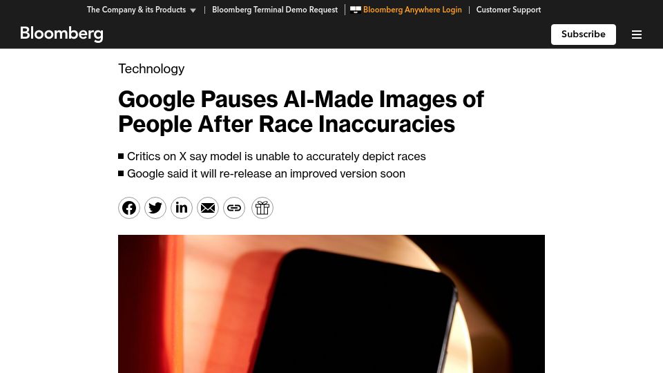 Screenshot of theverge.com: Google to pause Gemini image generation of people after issues