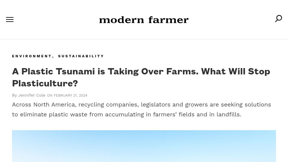 Screenshot of modernfarmer.com: Plastic is taking over farms