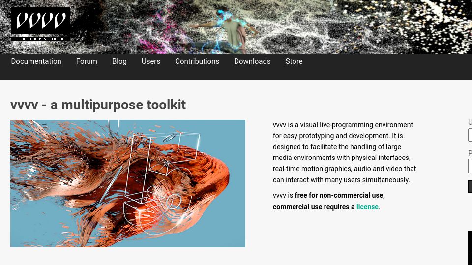 Screenshot of vvvv.org: Vvvv – A hybrid visual/textual development environment