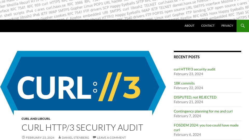 Screenshot of daniel.haxx.se: Curl HTTP/3 security audit