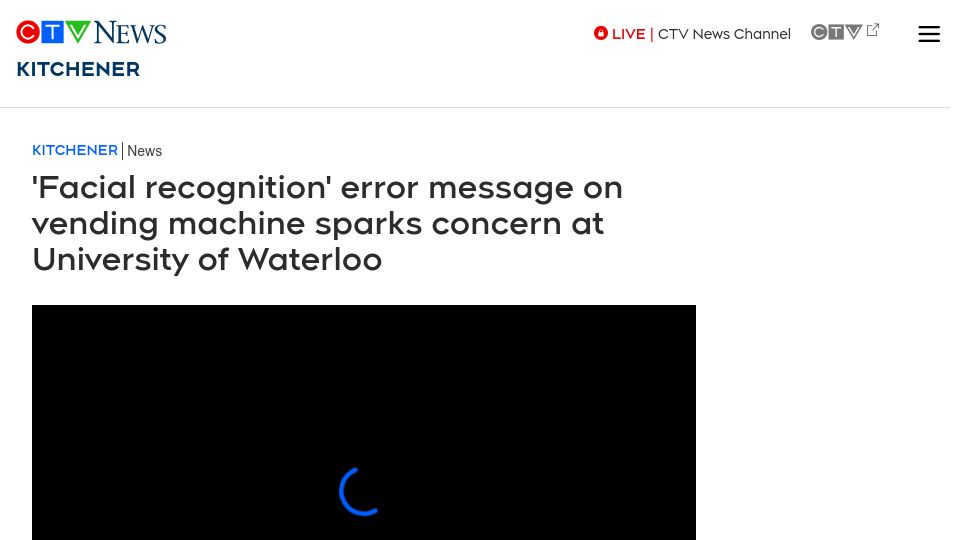 Screenshot of kitchener.ctvnews.ca: Facial recognition error message on vending machine sparks concern at university